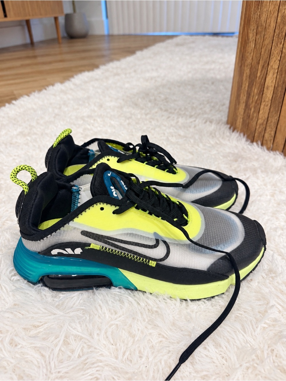Nike Kids' Neon Yellow and Teal Air Max Sneakers